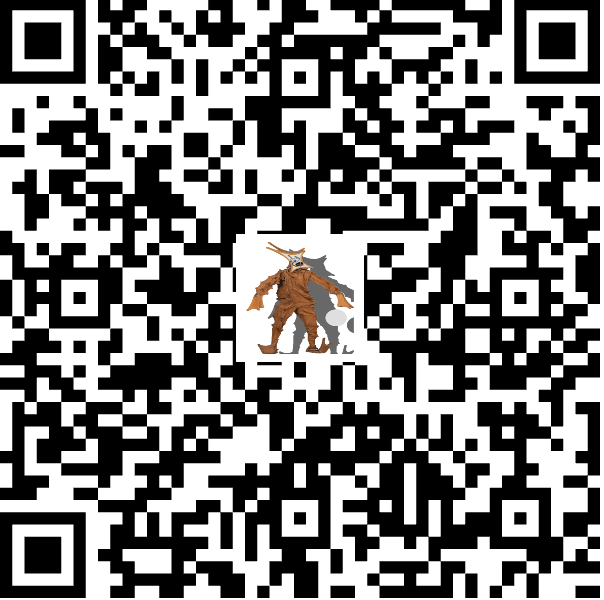 Ein QR-Code mit einer zentralen Grafik eines künstlerischen Charakters, umgeben von einem komplexen Muster aus schwarzen und weißen Quadraten.